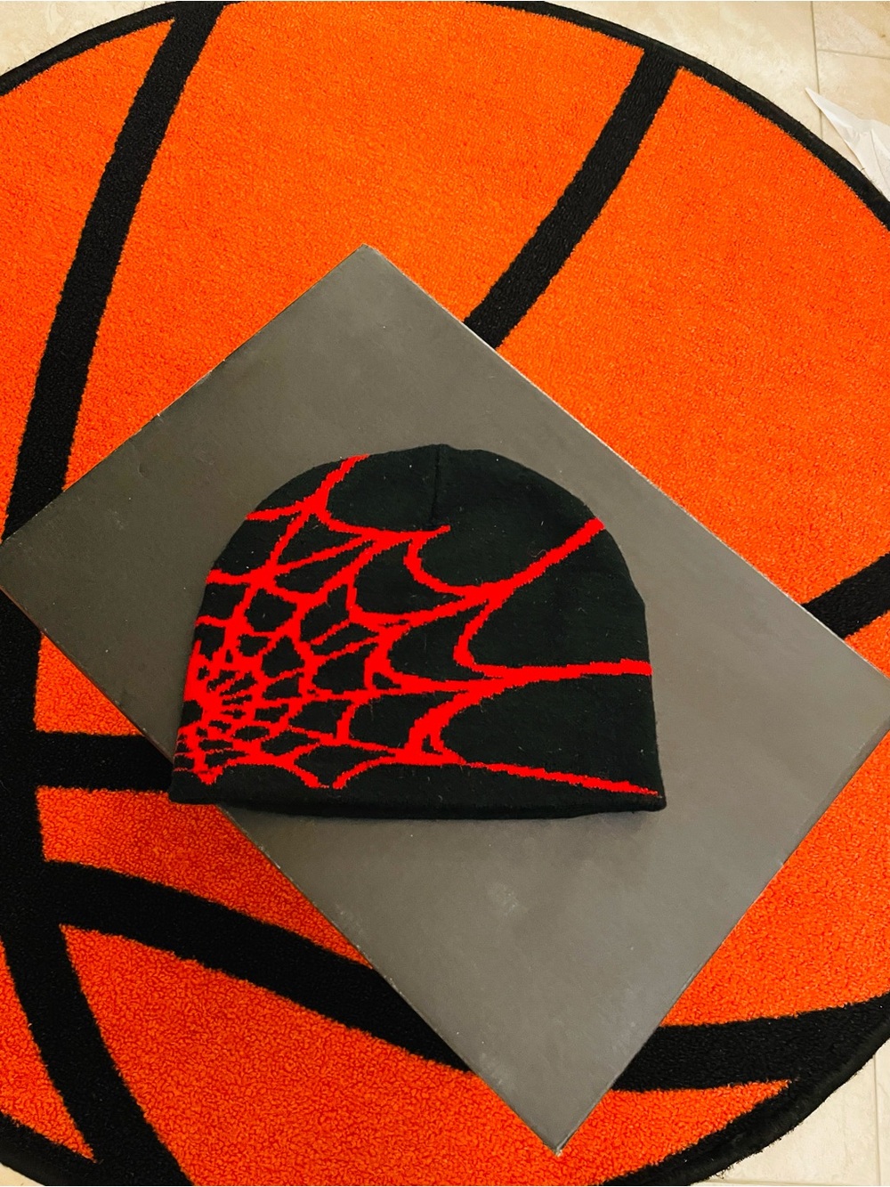 🕸️ Y2K Gothic Spider Web Jacquard Knit Beanie - Red & Black 🕸️